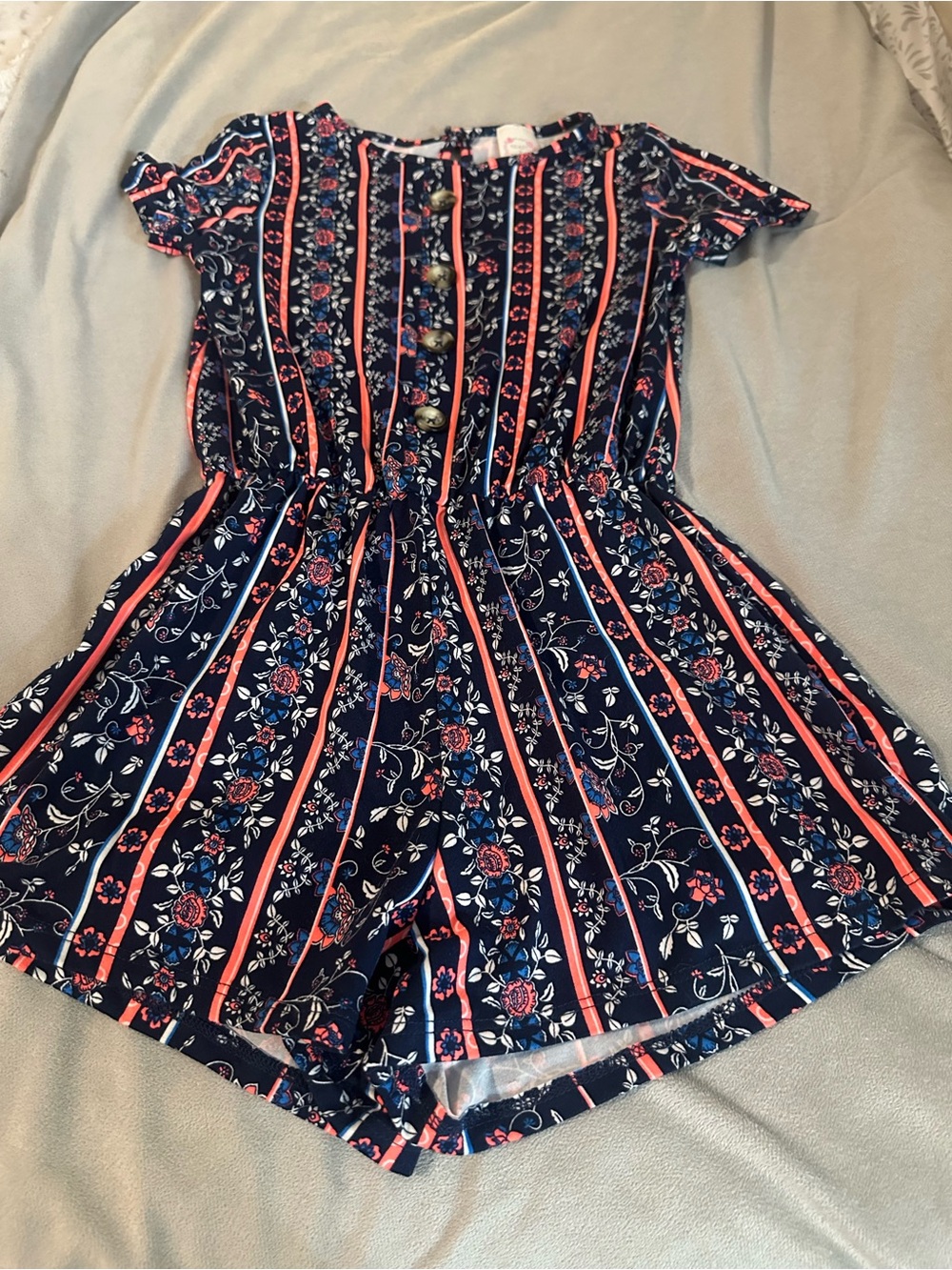 Heart & Arrow Girls Navy Floral Stripe Romper